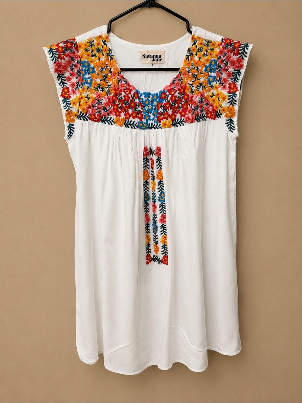 Savanna Jane White Sleeveless Tunic with Multicolor Floral Embroidery - Picture 1 of 3